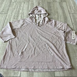 RBX 2X pin  stripes of cream and brown,hooded with strings,3/4sleeves for women